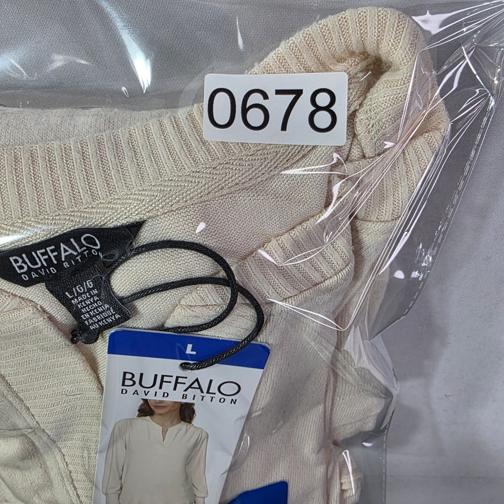 Buffalo David Bitton Cream Split Neck Puff Sleeve Knit Top Large NEW - Picture 12 of 12